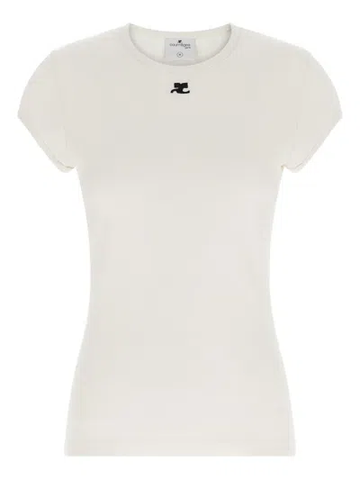 COURRÈGES LOGO-EMBROIDERY CREW-NECK T-SHIRT