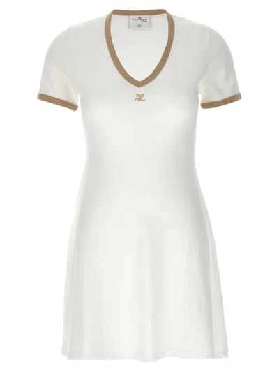 Courrèges Logo Embroidery Dress Dresses White