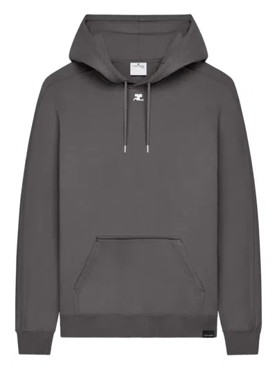 Courrèges Logo-embroidery Hoodie In Gray