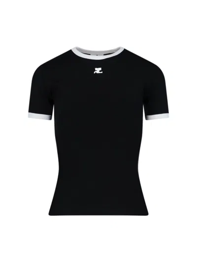 Courrèges Logo Embroidery T-shirt In Black