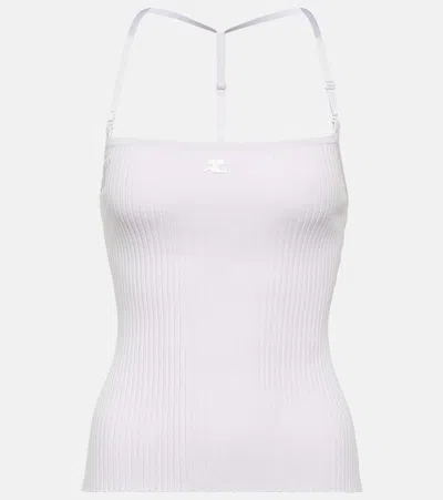 Courrèges Logo Halterneck Ribbed-knit Tank Top In White