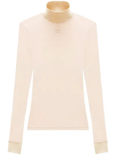 Courrèges Logo High-neck Knitted Top In Neutrals