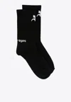 Courrèges Intarsia-knit Logo Ankle Socks In Black
