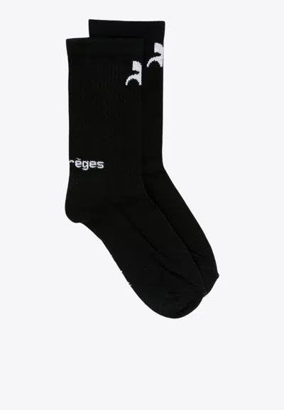 Courrèges Logo Intarsia Ankle Socks In Black