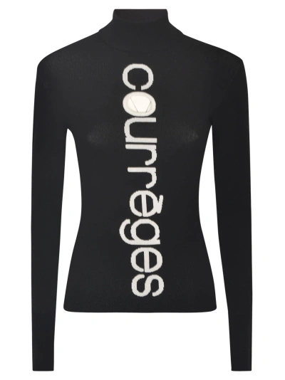 Courrèges Logo Knit Sweater In Black/heritage White