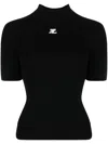 Courrèges Short-sleeved Ribbed Re-e In Black
