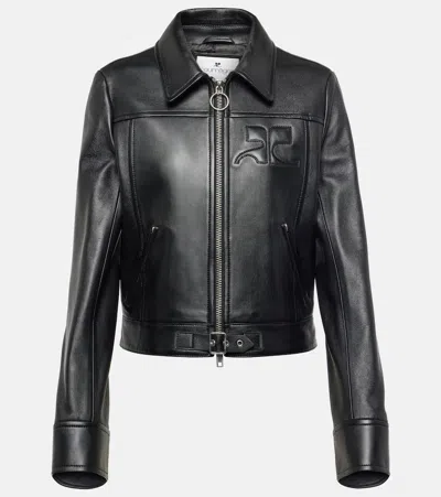 Courrèges Logo Leather Jacket In Black