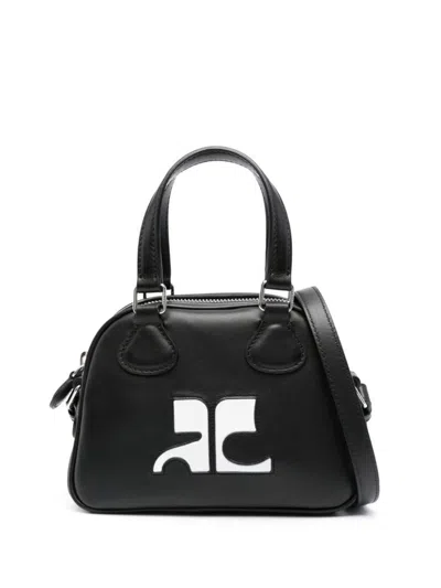 Courrèges Logo Leather Mini Bowling Bag In Black