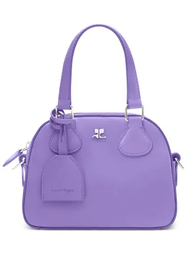 Courrèges Logo Leather Mini Bowling Bag In Purple
