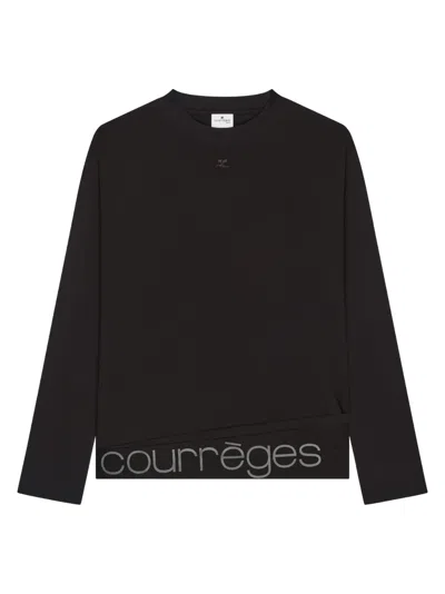 Courrèges Long-sleeved Cropped Silk And Nylon Top In Black