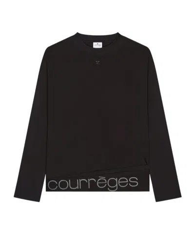 Courrèges Long-sleeved Cropped Silk And Nylon Top In Black