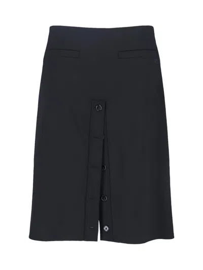 Courrèges Belt Loop Skirt Midi Knee Length Front Slit In Black