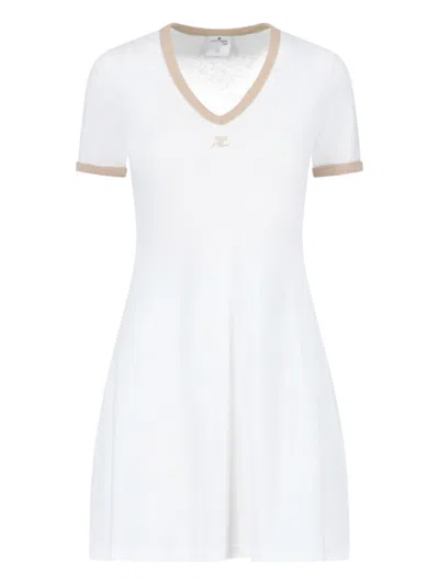 Courrèges Logo Mini Dress In White