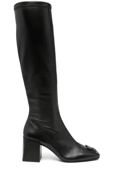 Courrèges 75mm Raised-logo Leather Knee Boots In Schwarz