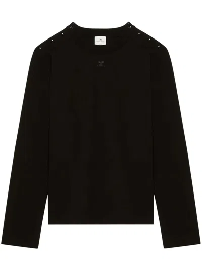 Courrèges Logo-patch Buttoned Jumper In Black