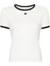 Courrèges Logo-patch Contrasting-trim T-shirt In Weiss