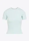 Courrèges Fitted Short-sleeve Top With Contrasting Trim In Blue