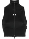 Courrèges Ribbed Vest With Contrasting Color Logo On The Front In 黑色