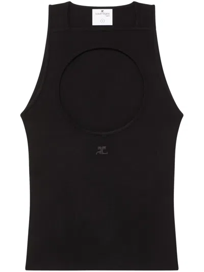 Courrèges Logo-patch Cutout Tank Top In Black