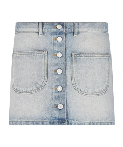 Courrèges Logo-patch Denim Miniskirt In Gray