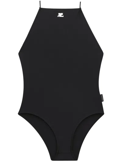 Courrèges Logo-patch Detail Swimsuit In Black