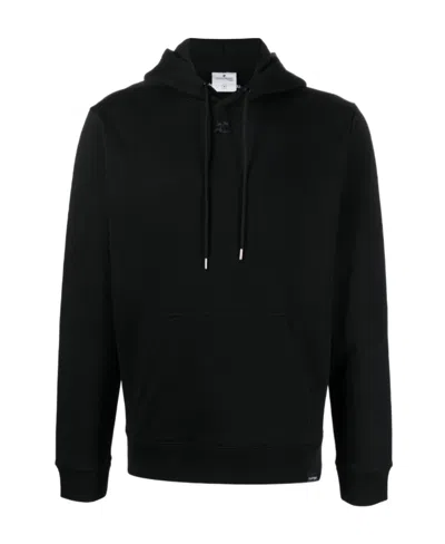 Courrèges Logo-patch Drawstring Hoodie In Black