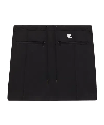 Courrèges Logo-patch Drawstring-waist Miniskirt In Black