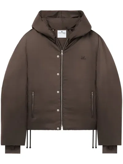 Courrèges Logo-patch Hooded Puffer Jacket In Brown