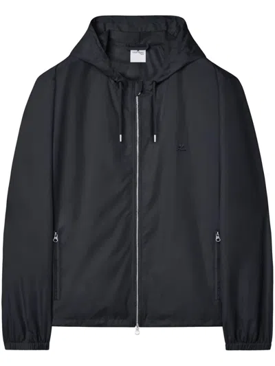 Courrèges Logo-patch Hooded Windbreaker In Black