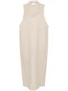 Courrèges Logo-patch Midi Dress In Neutrals