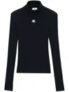 Courrèges Ribbed Long-sleeved Jumper With Minimalist Logo Detail In Blue