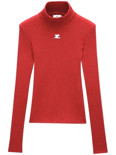 COURRÈGES LOGO-PATCH MOCK-NECK SWEATER