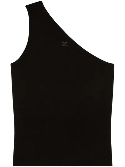 Courrèges Logo-patch One-shoulder Top In Black