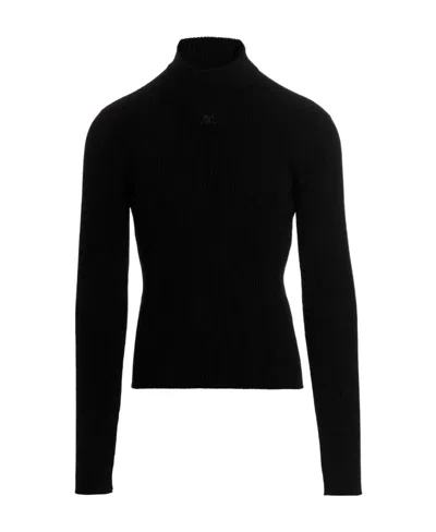 Courrèges Logo-patch Rib-knit Jumper In Black