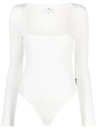 Courrèges Logo-patch Ribbed Cotton Bodysuit In White