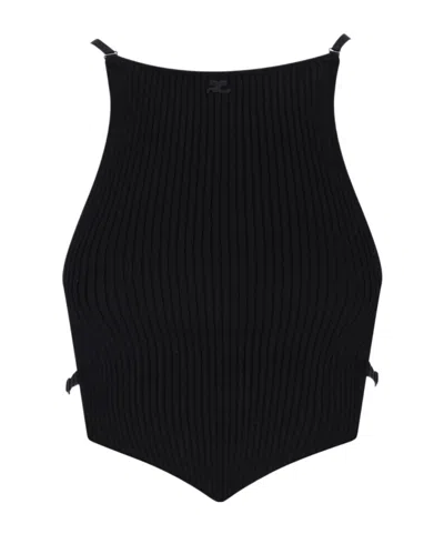 COURRÈGES COURRÈGES LOGO PATCH RIBBED-KNIT CROP TOP