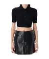 Courrèges Logo Patch Ribbed-knit Cropped Polo Top In Black