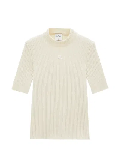 Courrèges Logo-patch Ribbed Sweater In Neutral