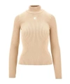 Courrèges Ribbed Turtleneck Top With Embroidered Logo In Nude