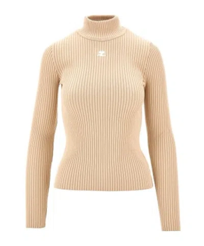 Courrèges Logo Patch Ribbed Sweater In Nude