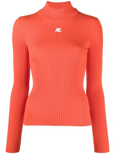 Courrèges Logo-patch Roll Neck Jumper In Orange