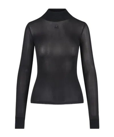 COURRÈGES COURRÈGES LOGO EMBROIDERED HIGH NECK JUMPER