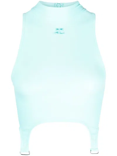 Courrèges Logo-patch Sleeveless Cropped Top In Turchese
