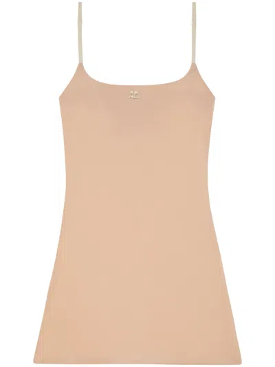 Courrèges Logo-patch Sleeveless Minidress In Neutrals
