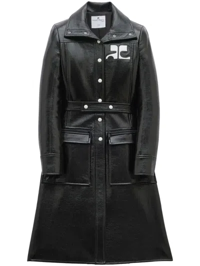 Courrèges Chest Logo-patch Trench Coat In Black
