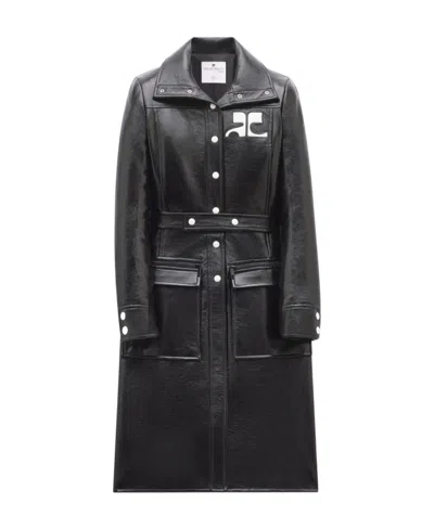Courrèges Logo-patch Trench Coat In Black