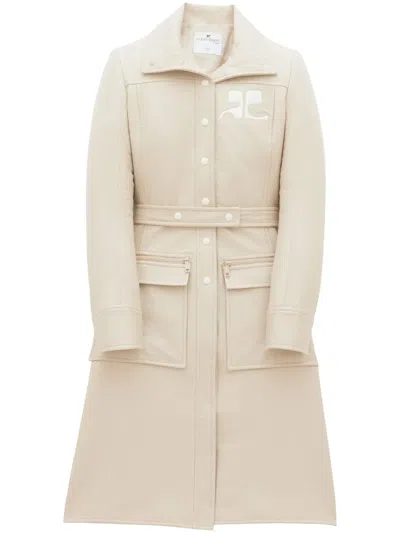 Courrèges Logo-patch Trench Coat In Neutrals