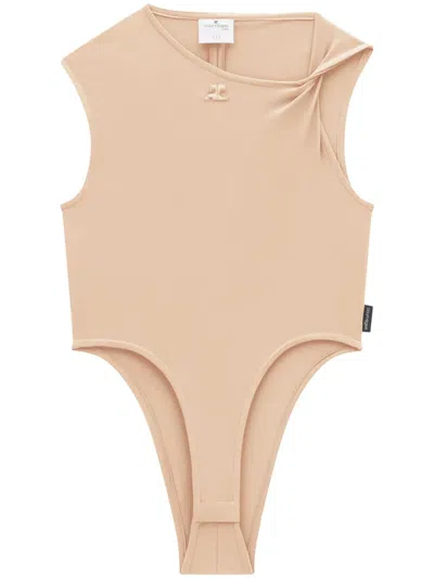 Courrèges Logo-patch Twist-detail Bodysuit In 1019 Dune