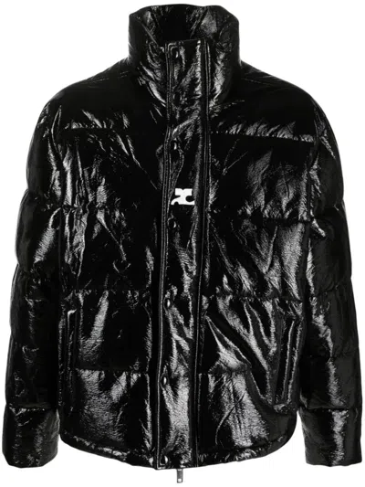 Courrèges Logo Vinyl Puffer Jacket In Black