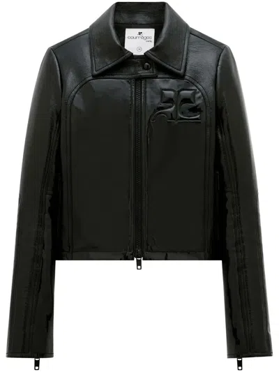 Courrèges Logo-patch Zip-up Jacket In Black
